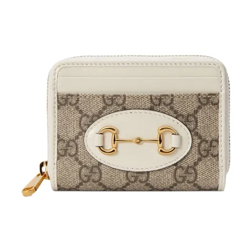 GUCCI Horsebit 1955 Холст с кожей Кошелек Женские Эбеновый Белый