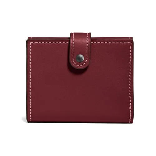 COACH Трехсекционный кошелек из дубленой кожи цвет хрома маленький женский бордовый