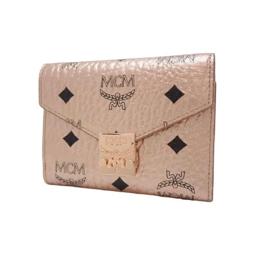 MCM Patricia Visetos Покрытый холст PVC Кошелек Маленький Женский Шампанское Золото