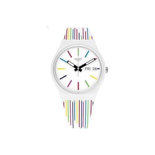 Swatch Quartz Механизм Унисекс Часы 34 мм Белый Циферблат Пластиковый Корпус Часы Силиконовый Ремешок