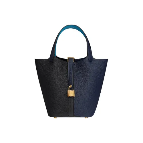 HERMES Picotin Lock TC Кожа Корзина Сумка Ведрообразная Сумка Сумка 18 Женская Трехцветная