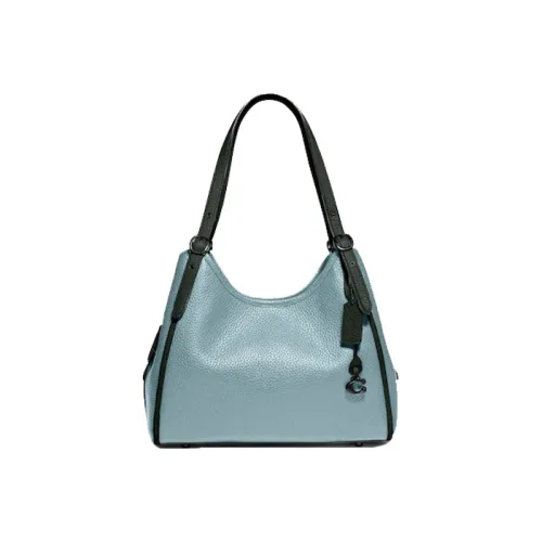 COACH Lori Litchi Grain Leather Shoulder Bag Large Women's Blue