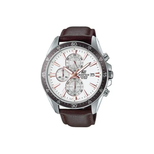CASIO EDIFICE Кварцевый механизм натуральная кожа ремешок часы для мужчин белый циферблат модель EFR 546L 7A