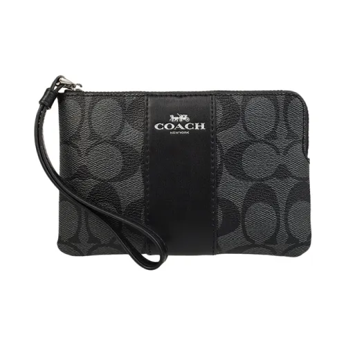 COACH Corner Zip Коровья кожа Клатч Маленький Женский Серый Черный