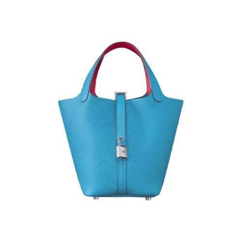 HERMES Picotin Lock Clemence Bullock Кожа с Swift Телячья кожа Ведрообразная сумка 18 Женская Синий MEXICAN Розовый