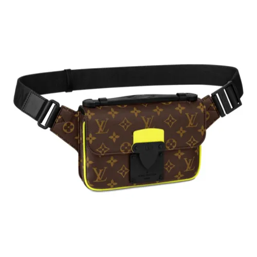 LOUIS VUITTON Покрытый холст с кожаными вставками цветовая схема обхват талии сумка на груди обычный размер мужской коричневый неоново-желтый