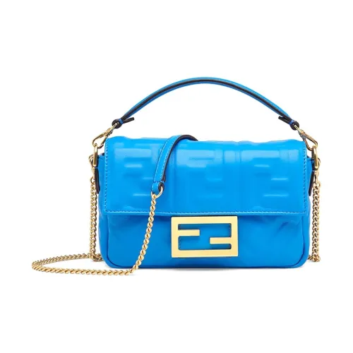 FENDI Baguette Напп Кожа Багет Сумка Сумка через плечо Мини Сумка Женская Синяя