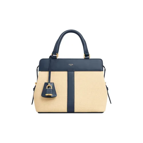 CELINE Ткань и Коровья кожа Сумка Маленькая Женская Ванильный Морской синий