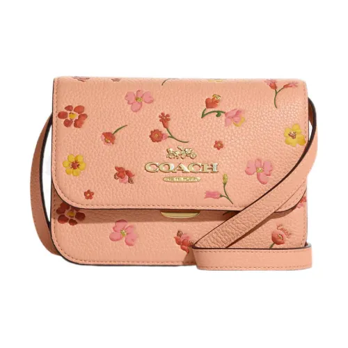 COACH Утонченный Pebble Кожа Маленькая Квадратная Сумка Сумка через плечо Маленькая Женская Оранжевая Розовая