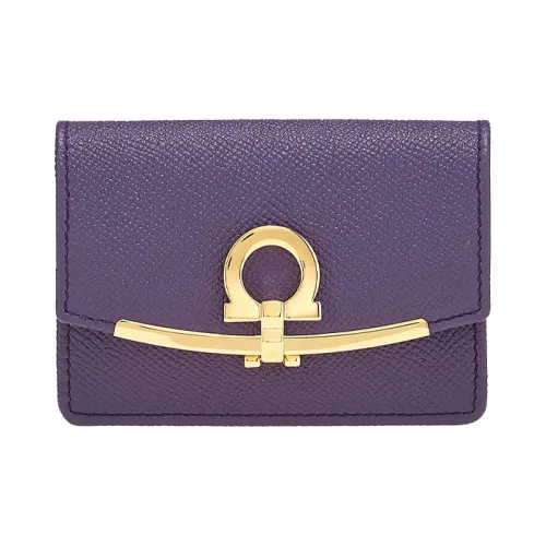 Ferragamo Gancini Hammered Текстура Коровья кожа Держатель для визиток Женские Фиолетовый