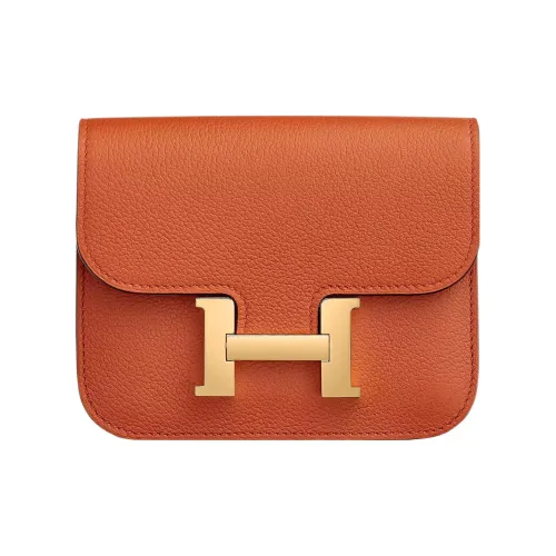 HERMES Constance Slim Evercolor Телячья кожа Бананка Женские Terre Battue Красный Soil Capucine Оранжево-красный