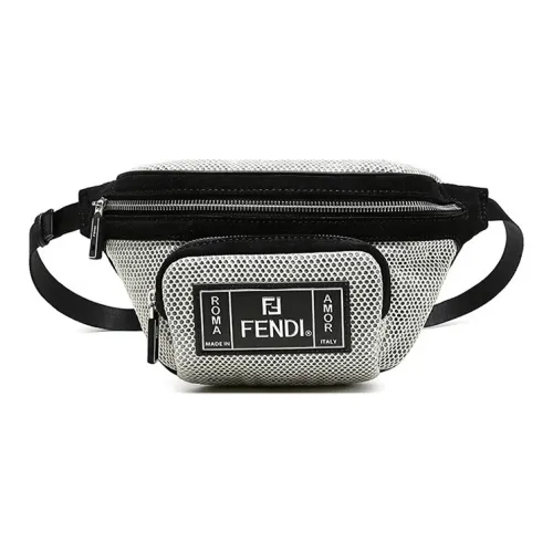 FENDI Ткань Sling Сумка Сумка через плечо Бананка Унисекс Белый Черный