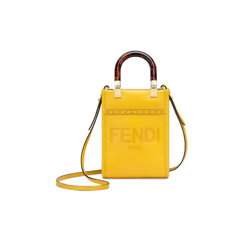 FENDI Sunshine Коровья кожа Маленький Тоут Sunshine Сумка Сумка Сумка через плечо Сумка через плечо Мини Женская Желтая
