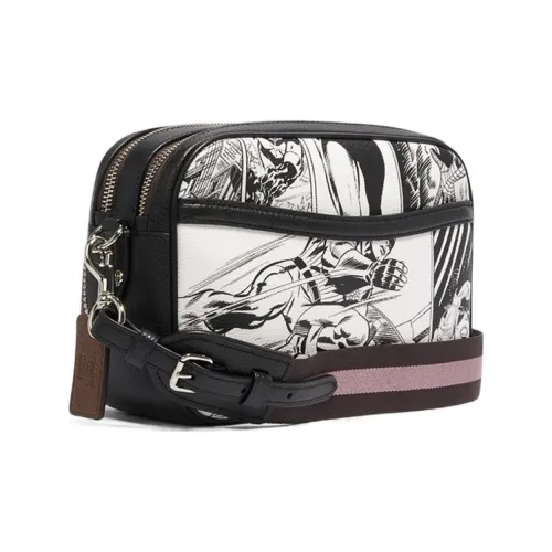 COACH Marvel Collaboration Jes Leather Camera Bag Crossbody Bag Shoulder Bag Women's Black White COACH Marvel Collaboration Jes Кожа Camera Сумка Сумка через плечо Сумка на плечо Женская Черный Белый