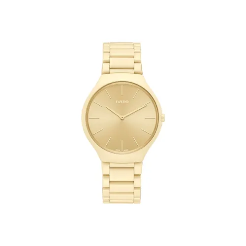 RADO True Thinline Collection Кварцевый механизм Унисекс Часы 39 мм Золотой циферблат Керамические корпуса Керамический ремешок R27090602
