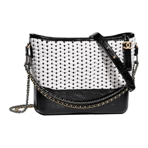CHANEL 21K Winter Gabrielle Шерстяная плетеная сумка-хобо сумка через плечо большая женская черная и белая