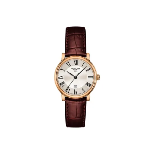 TISSOT Carson Elite Series Кварцевый механизм Женские часы 30 мм Серебристый циферблат Корпус из нержавеющей стали Кожаный ремешок