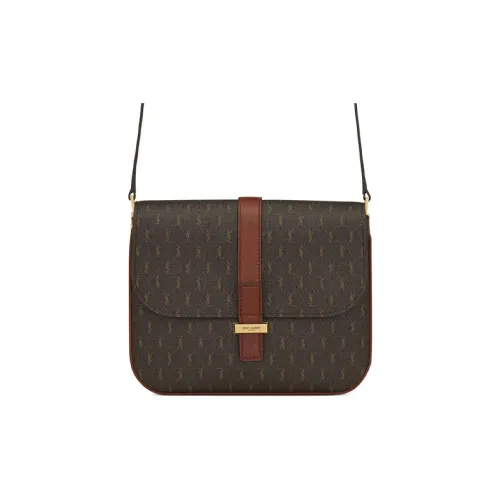 SAINT LAURENT Монограмма Холст с кожей Camera Сумка Сумка через плечо Сумка на плечо Женская Темно-коричневая