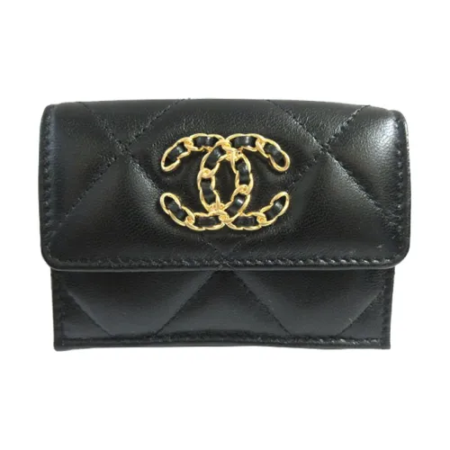 CHANEL 19Bag Гладкая отделка из овечьей шкуры держатель для монет кошелек женский черный