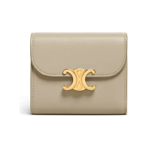 CELINE Triomphe Smooth Lambskin Wallet Small Women's Gray Green CELINE Triomphe Гладкий Кошелек из овечьей кожи маленький женский серый зеленый