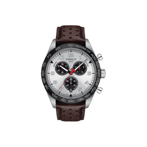 TISSOT Luchi 516 Series Кварцевый механизм Мужские часы Часы 45 мм Серебристый циферблат Корпус из нержавеющей стали Кожаный ремешок