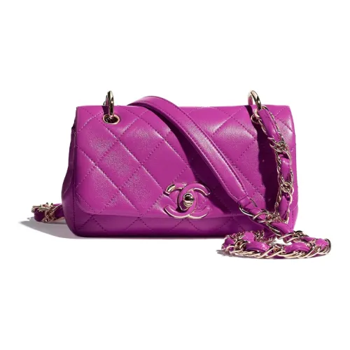 CHANEL Sheepskin Flap Bag Shoulder Bag Small Women's Purple