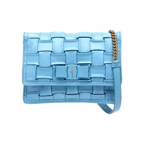 FERRAGAMO Viva Кожа Ткани вязаные Сумка на плечо Женская Светло-синяя