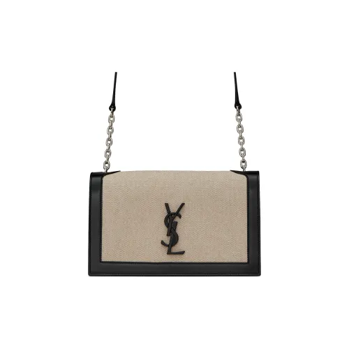 SAINT LAURENT Холст Пэчворк с Гладкой Кожей Сумка через плечо Женская Экрю