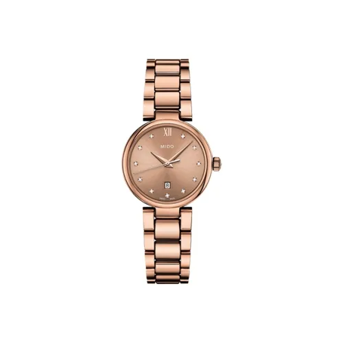 Mido Baroncelli Collection Кварцевый механизм Женские часы 29 мм Розовый циферблат Часы с PVD покрытием Корпус часов с PVD покрытием Ремешок