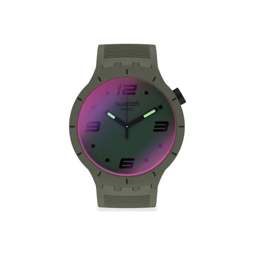 SWATCH BIGBOLD Collection Кварцевый механизм Унисекс Часы 47 мм Зеленый циферблат Пластиковый корпус Часы Силиконовый ремешок SO27M105