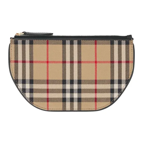 Burberry OLYMPIA Холст Клетка Кожа Полумесяц Сумка Клатч Кошелек Сумка для хранения Монет Женская Классическая Бежевая