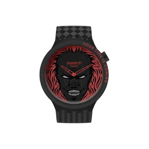 Swatch Quartz Механизм Унисекс Часы 47 мм Черный Циферблат Пластиковый Корпус Часы Силиконовый Ремешок