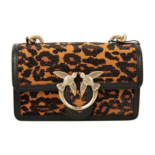 PINKO Ткань Сумка через плечо Женская Черная Коричневая Леопардовый принт