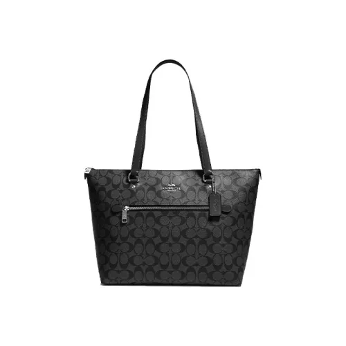 COACH Монограмма Холст и Кожа Тоут Сумка Сумка для покупок Сумка Сумка через плечо Женская Черная