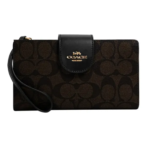 COACH Tech Wallet Холщовая кожа Клатч Кошелек Унисекс Темно-коричневый и Черный