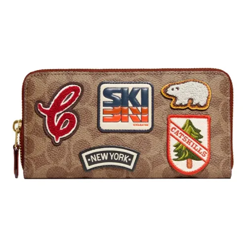 COACH Accordion Zip Canvas Leather TRUNK WALLET Женские Коричневый