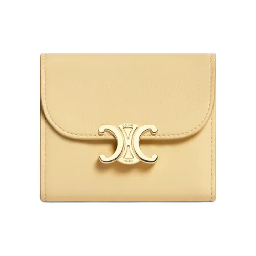 CELINE Triomphe Lambskin Flap Wallet Women's Papyrus White