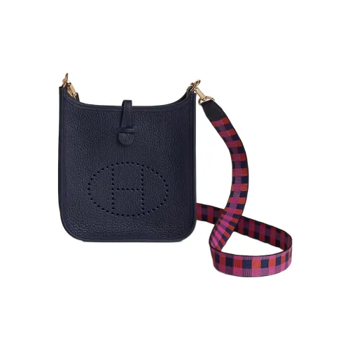 HERMES Evelyne Clemence Bullock Кожа Сумка через плечо Мини Женская Полночный синий Сапфирово-синий