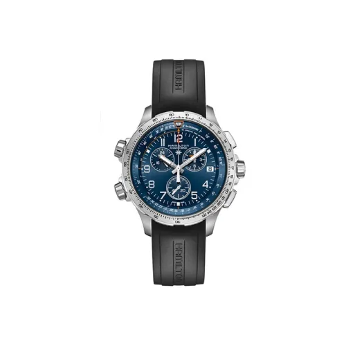 HAMILTON Khaki Aviation Collection Кварцевый механизм Мужские часы Часы 46 мм Синий циферблат Корпус из нержавеющей стали Резиновый ремешок