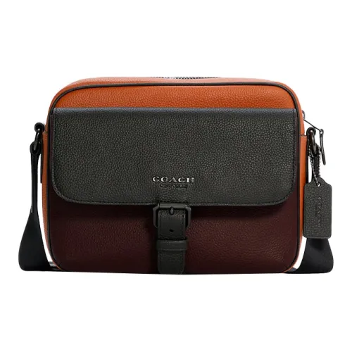 COACH Hudson Кожа Camera Сумка Сумка через плечо Средний Мужской Бургунди Имбирно-желтый