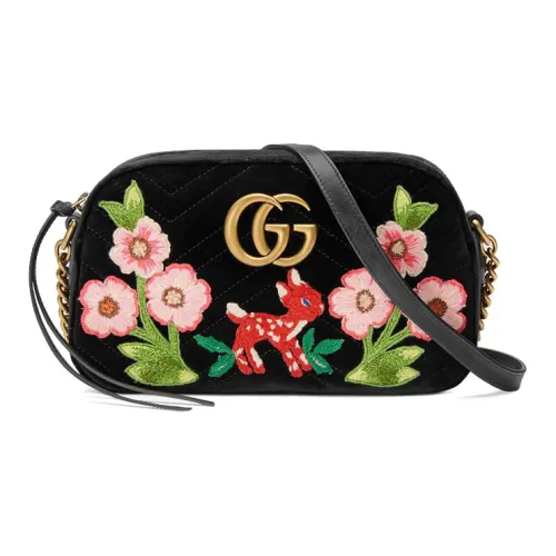 GUCCI Marmont Quilted Бархат Camera Сумка Сумка с цепочкой Сумка через плечо Сумка на плечо Женская Черная
