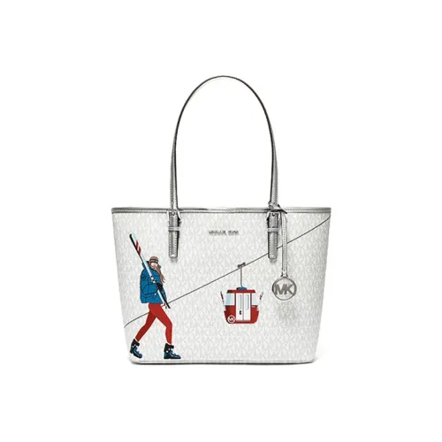 MICHAEL KORS Jet Set Искусственная кожа Тоут Сумка Сумка для покупок Сумка на плечо Сумка среднего размера Женская Белая и Серебряная