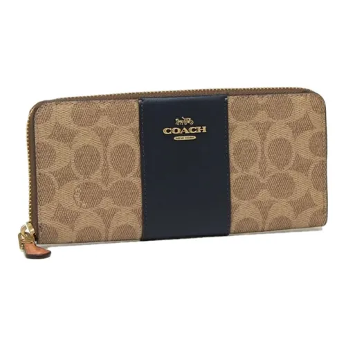 COACH Accordion Zip Покрытый холст с утонченной телячьей кожей держатель для карт кошелек женский бежевый