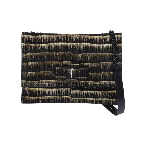 FERRAGAMO Viva Коровья кожа Подушка Сумка Сумка через плечо Маленькая Женская Черная Золотая Многоцветная