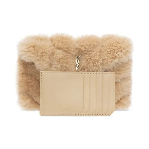SAINT LAURENT Шерсть Облачная Сумка Сумка-подушка Клатч Косметичка Маленькая Женская Бежевая