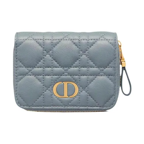 DIOR Caro Телячья кожа Молния Компактный Кошелек Стандартный Женский Облачно-синий