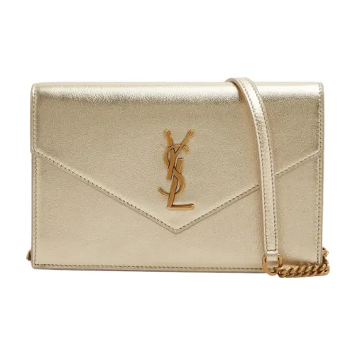 SAINT LAURENT Телячья кожа Конверт Сумка Плечевая Сумка Маленькая Женская Светлая Шампанское Золото