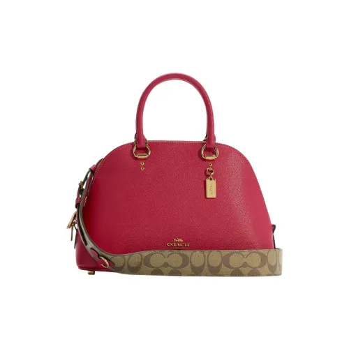 COACH Katy Крестообразная текстура кожа купольная сумка сумка через плечо сумка большая женская красная и коричневая