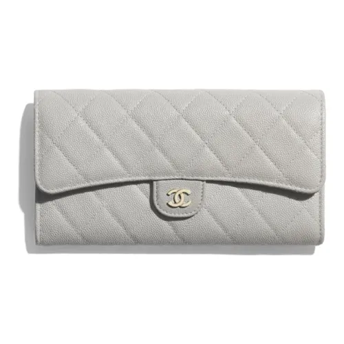 CHANEL Classic Flap CF С рельефом Тисненый Телячья кожа Металл Кошелек Женские Серый