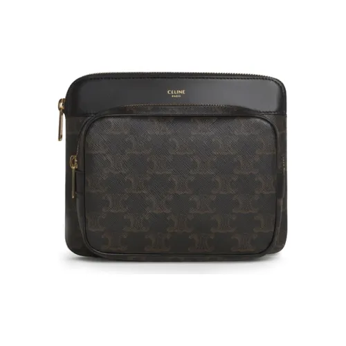 CELINE Искусственная кожа с коровьей кожей курьерская сумка маленькая унисекс черный